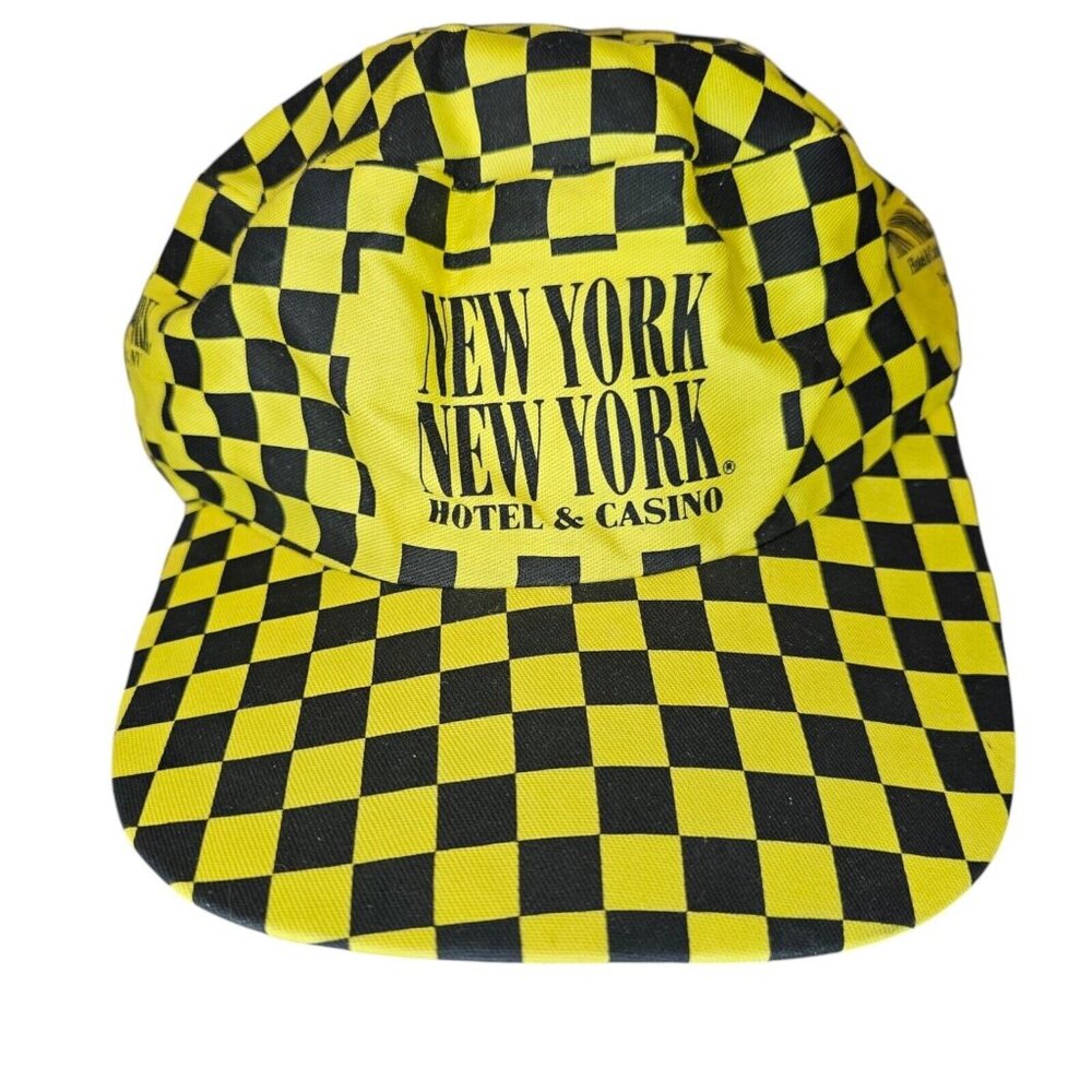 VTG New York Casino Snapback Painters Hat Yellow Black Checkered Las Vegas Hotel
